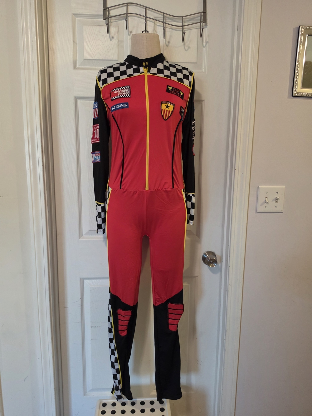 Women's Red and Black Racing-Style Costume Onesie Size Large